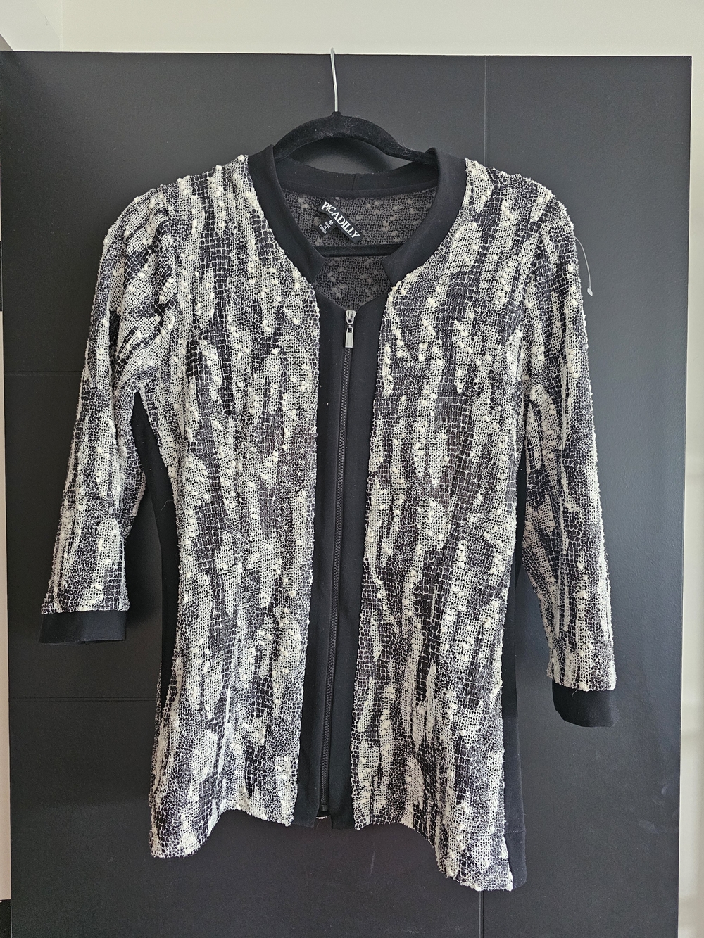 Picadilly Fashion Black and White Beaded Zip-Front Jacket